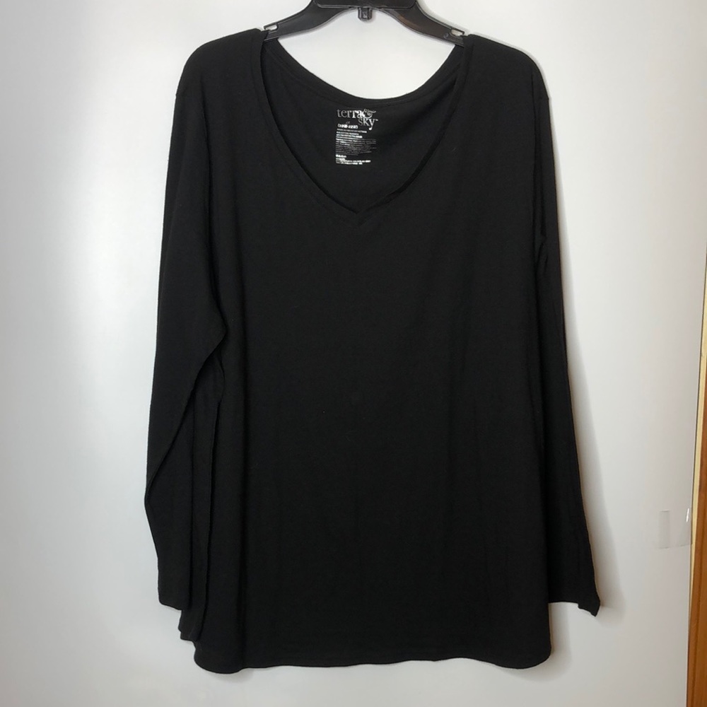NWOT Terra & Sky Womens Stretch Long Sleeve Oversized Top BLACK 3X